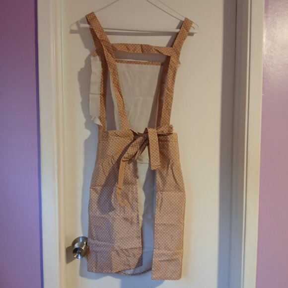 Women's Adjustable Polka Dot Apron Pockets Mocha One Size NWOT - Picture 6 of 6